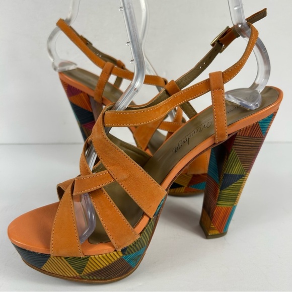 ❤️ Mayuela Mendoza Orange Multi-Color Platform Sandals Size 9 - Picture 4 of 8